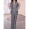 Summer Fashionable Shirt, Short-sleeved Suit, Elegant Top, Age-reducing Commuting Two-piece Set, Gray