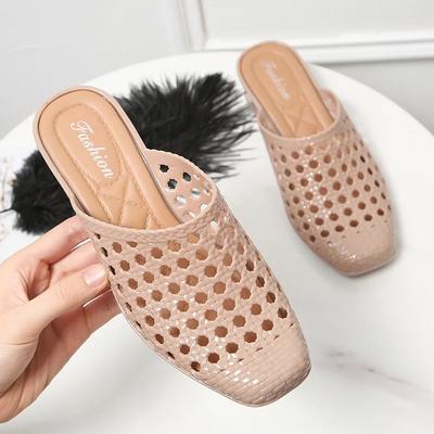 2025 Mules Shoes Women's Summer Slippers Beach Soft Women Sandals Hollow Out Mid Heels Slides Footwear Flip-flops Zapatos Mujer