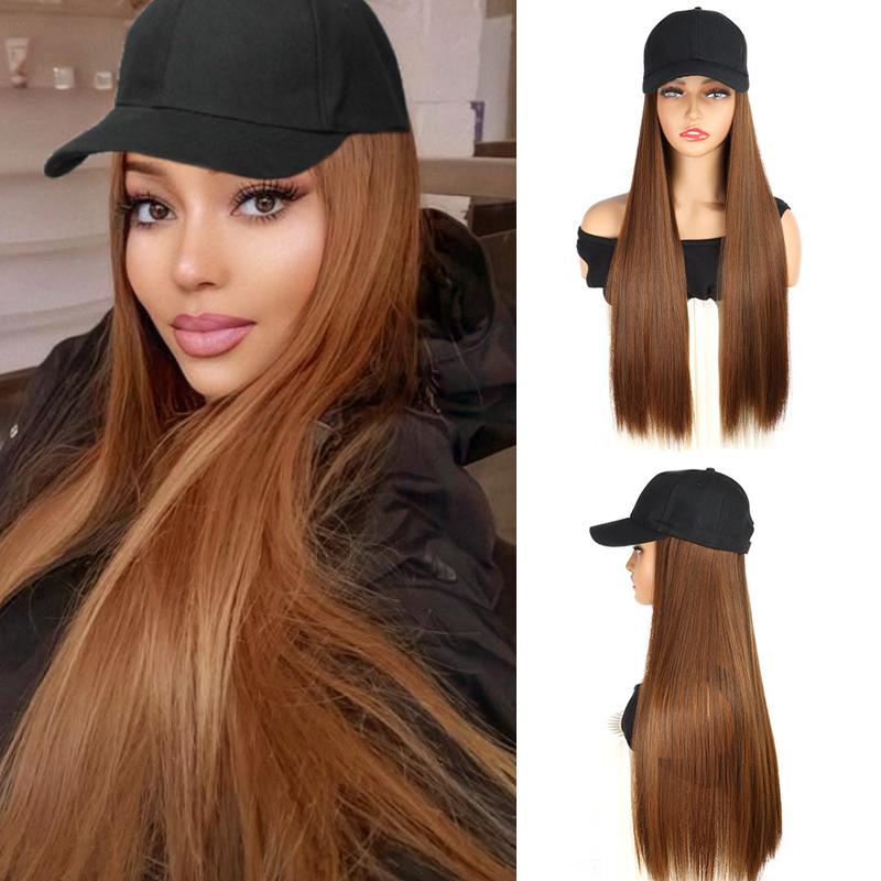 Hat Wig for Women Baseball Cap with Hair Extensions 20 Inch Long Wavy Synthetic Wig Hat Adjustable Hat with Wig Attached for Daily Wear