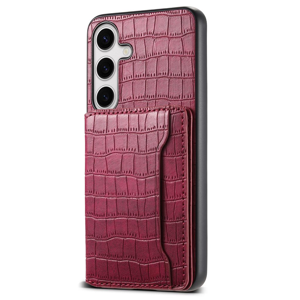 Für Samsung Galaxy S25 Hülle Kartenhalter Ständer Krokodiltextur Leder Rückseite Handyhülle
