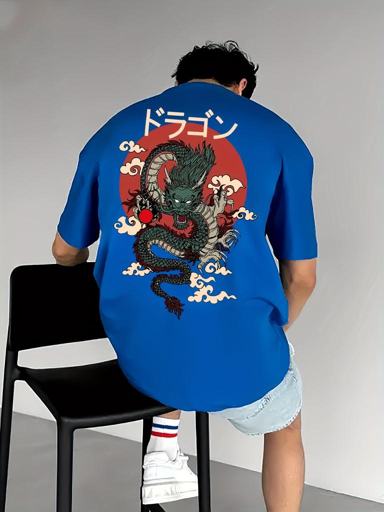 Japanese Anime Dragon Print 100 Cotton Trendy Men Women Tshirts Summer Daily Outdoor Sports Casual Loose Street Shortsleeve