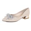 Fashion 34-43 big size bowknot women pumps gold low heel OL shoes pointed toe ladies shiny cloth bowtie pumps zapatos de tacón mujer