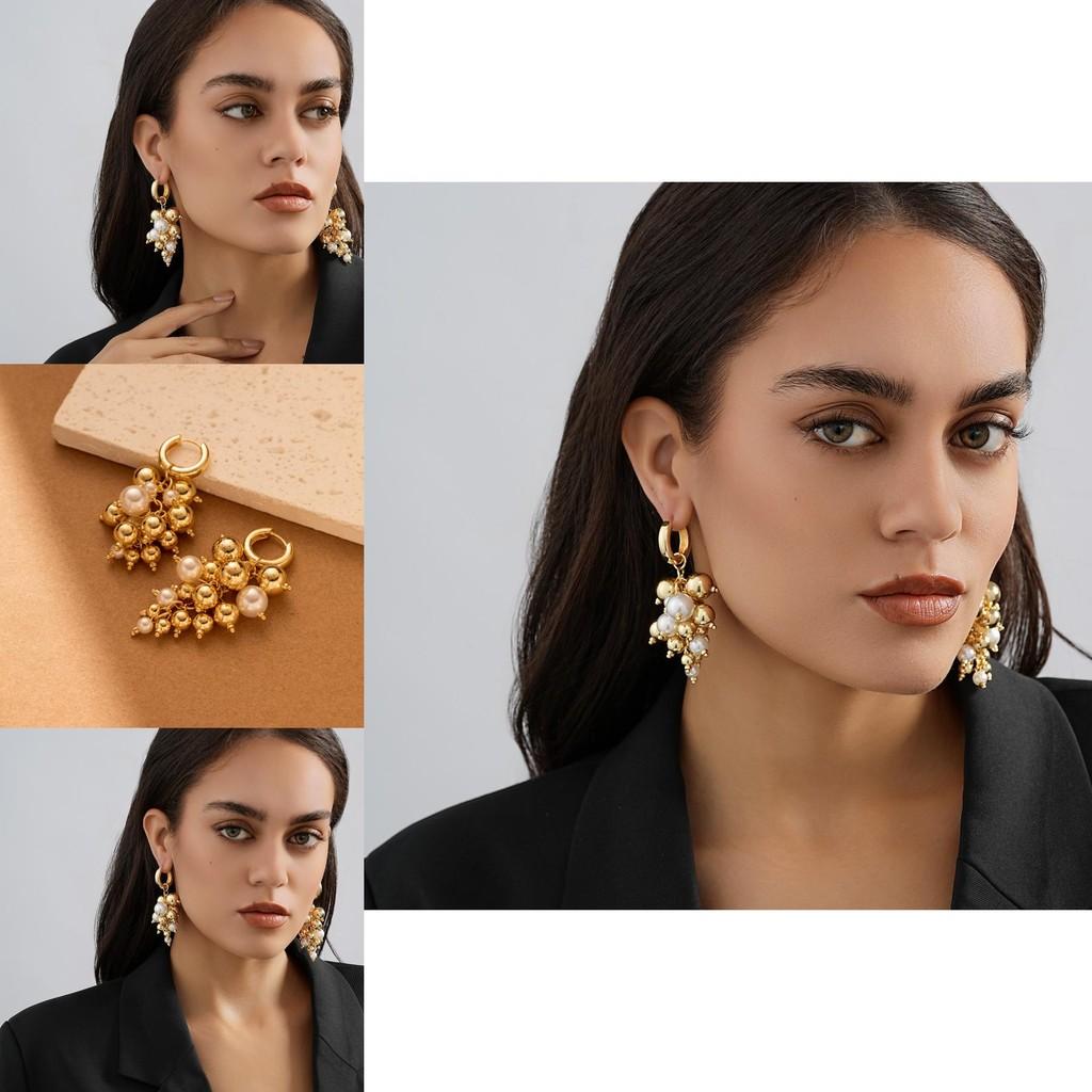 Elegante Geometrische Perlen-Hängeohrringe aus Goldlegierung Trendiges Unregelmäßiges Design