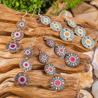 3pairs Vintage Dangle Earrings for Women Geometric Round Statement Eardrop Boho Party Decors Daily Wear Work Date Gift Versatile