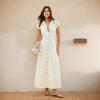 Abito lungo da donna alla moda con colletto alla francese, monopetto, estivo, sottile, aderente, semplice, per il lavoro