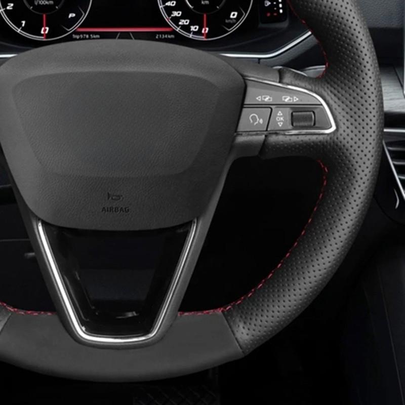 Car Steering Wheel Covers DIY Black Genuine Leather Suede For Seat Leon 5F Mk3 2013-2020 Ibiza 6J Tarraco Arona Ateca Alhambra