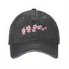 Cherry Blossom Pink Floral Print Washed Denim Baseball Cap Casual Adjustable Unisex Cotton Hat