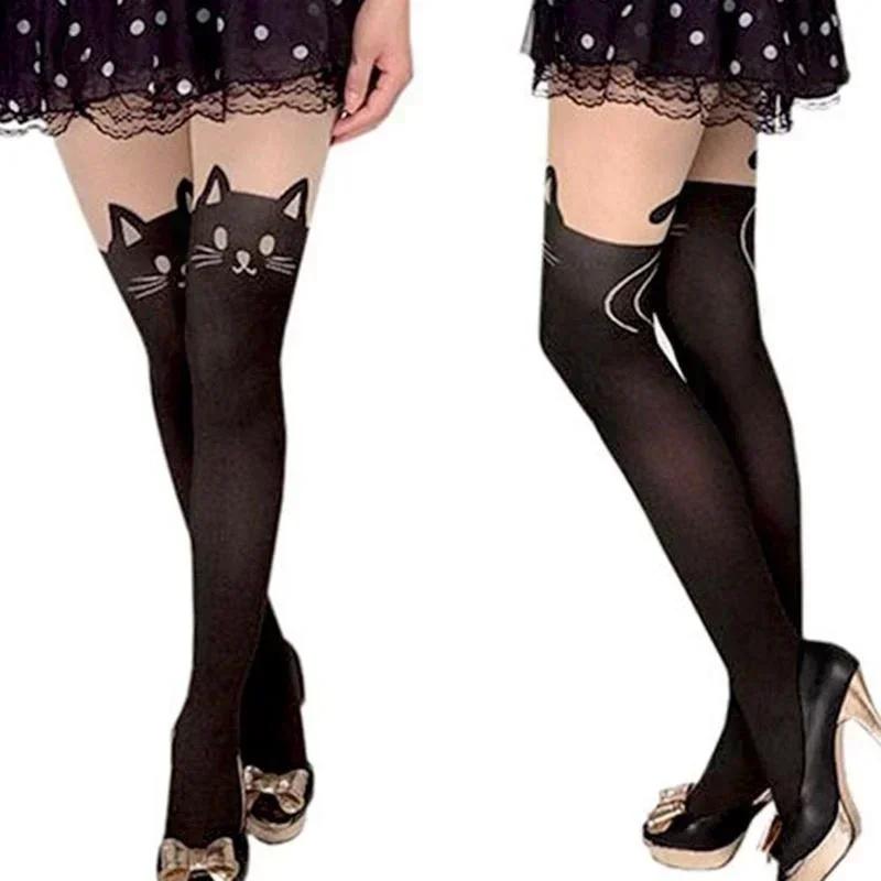Sommermode Niedliche Lange Socken Cartoon Tier Katze Muster Oberschenkelstrümpfe Über Kniehohe Socken Katzenprint Accessoires Geschenke