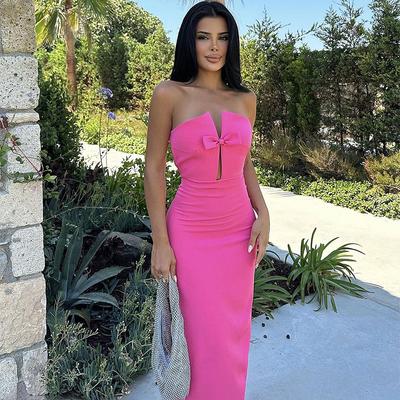 Vestido con hombros descubiertos y retales con lazo para mujer, vestidos largos sexys con agujeros y cintura alta, vestidos largos con abertura delgada, vestido de noche elegante para mujer, ropa de vacaciones para mujer