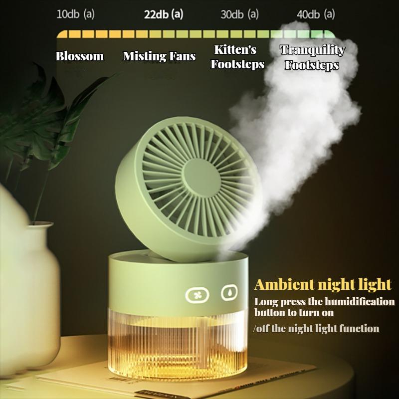 Mini USB Water Cooling Fan - Foldable Desktop with Turbine, Mist Spray & Night Light for Home, Outdoor, Office & Dorm Use