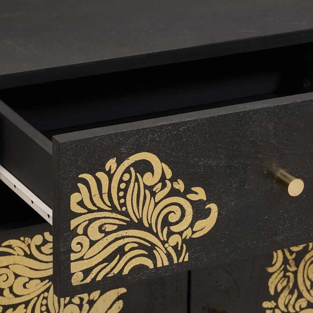 Nightstand with Door Black 50 x 33 x 60 cm Solid Mango Wood