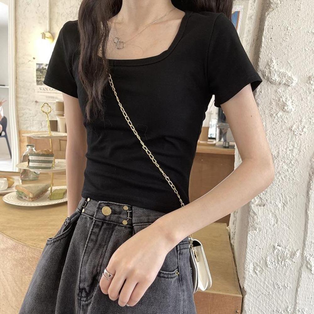 Fashion Squre Collar T Shirt Tank Top Solid Crop Tops Women Camis Summer Casual Camisole Lady Tshirt
