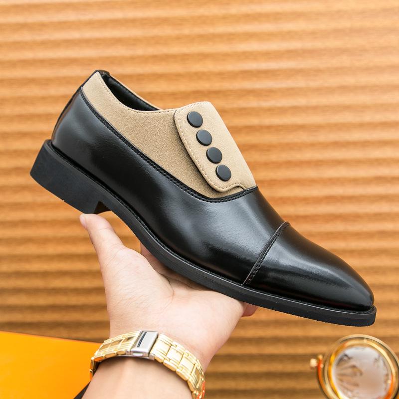 Herren Allwetter Spitz zulaufende Britische Leder Patchwork Slip-On Lässige Formelle Schuhe