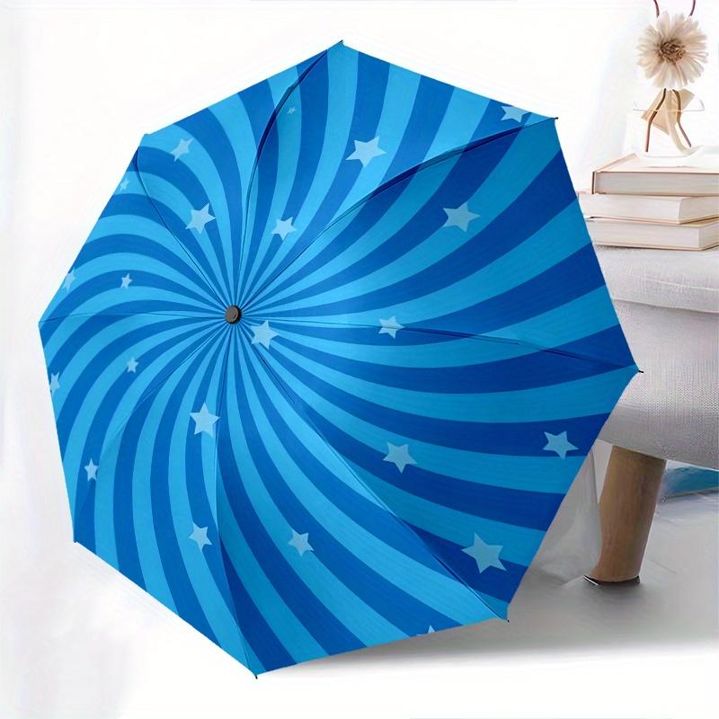 Spiral Stars Automatic Folding Umbrella 8 Ribs, Durable Iron Frame, Bright Color Pattern Compact Travel Umbrella, Suitable for Outdoor, Bea