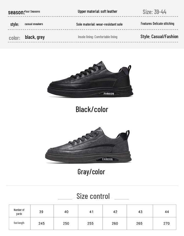 New Men's Autumn Breathable Waterproof Non-slip Black Leather Casual Sneakers