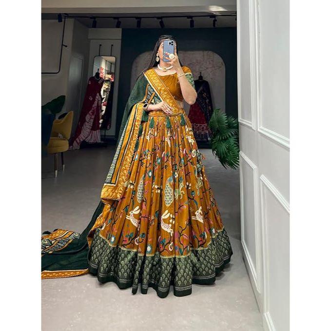 Woman's Perfectly  Collection Tussar Silk Lehenga Choli Patola Print with Foil Work ,Unstiched Blouse,