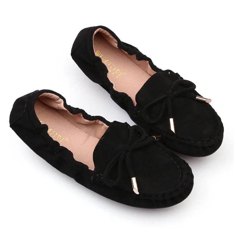 

Fashion Suede Leather Moccasines Women Soft Bottom Foldabled Flats Round Toe Comfy Casual Shoes Woman Bow Loafers Big Size 43 Sneakers 37 чорний