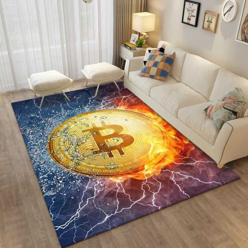 Bitcoin Carpet Bedroom Bedside Decor Rug Bitcoin 3d Floor Mat Large Cartoon Area Rug Living Room Creative Bitcoin Non-slip Mat