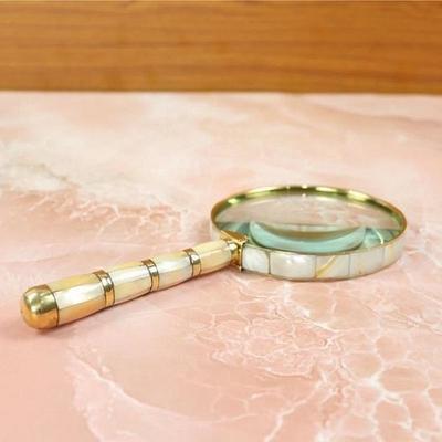 Handcrafted Brass Magnifier with Mother-of-Pearl Handle Perfect for Reading, , Nd Viewing Small Objects, Premium Gift