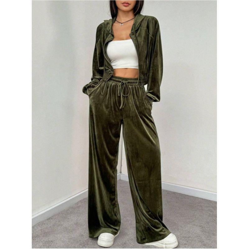 Womens Hooded Casual 2-Piece Set Slim Fit Long Sleeve Top Pants 2026 Lightweight Comfortable Outfit