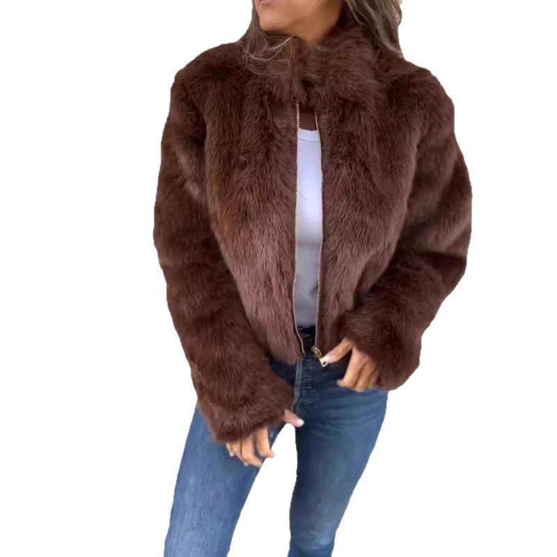 Women S Faux Fur High Neck Zip Up Casual Winter Coat
