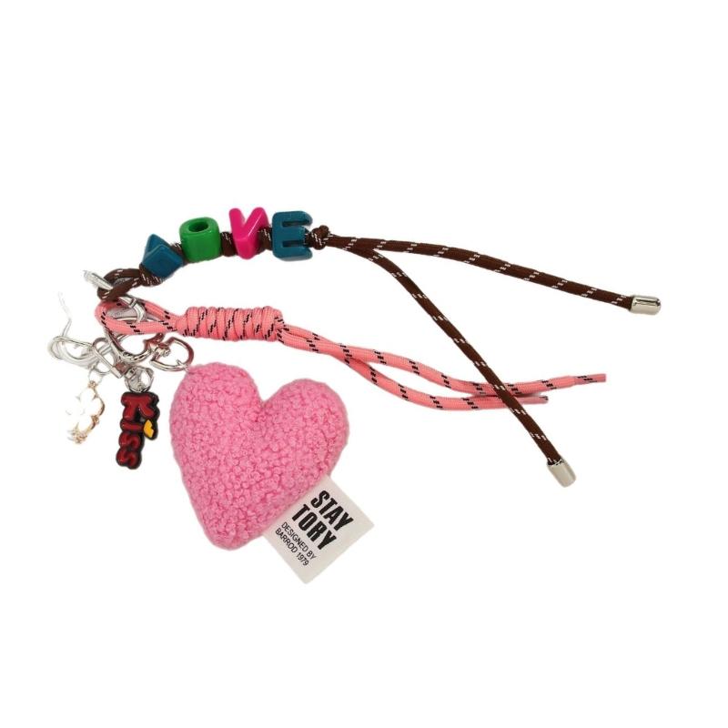 Trendy Soft Bag Detail Unique Heart Pattern Polyester Keychain Accessory Pendant For Purse Handbags Bags Keys