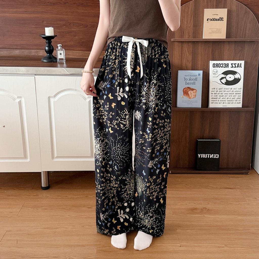 Lyersay Cotton and Silk Wide-leg Pants, Pajama Pants, Walking Pants, Loose and Casual, Can Be Worn Outside, Large Size 10 Women's Thin Trousers