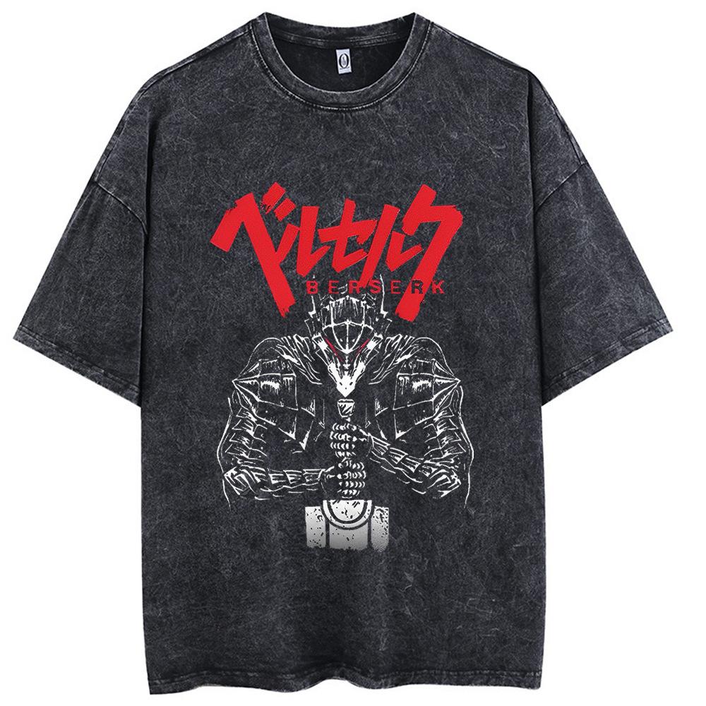 Retro Sleeve Cotton American Old Naruto Five-point Anime Short Sleeve T-wash Black T