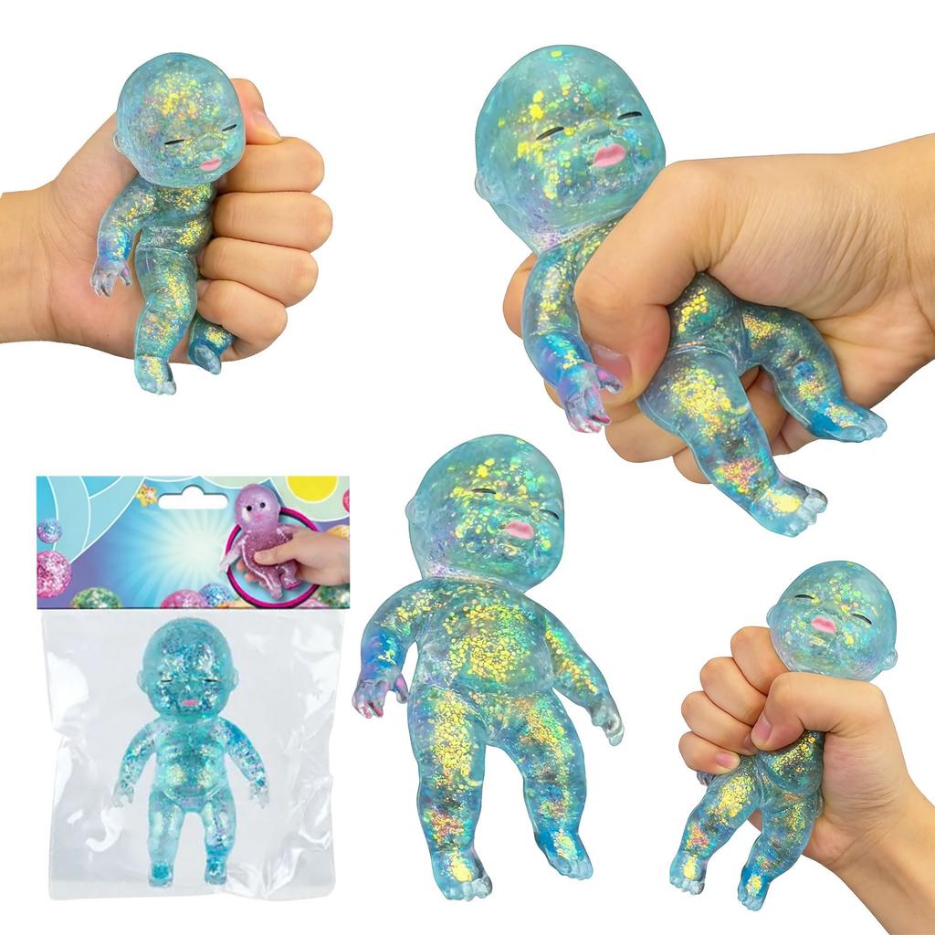 Squishy Babies Glitter Soft Moldable Cute Squishy Slow Rise Relaxing Sensory Fidget Relief Anxiety Stress Fun Desk Accessory for Adults Blue