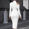 2026 Spring Women's Pleated High Neck Irregular Long Sleeve Dress