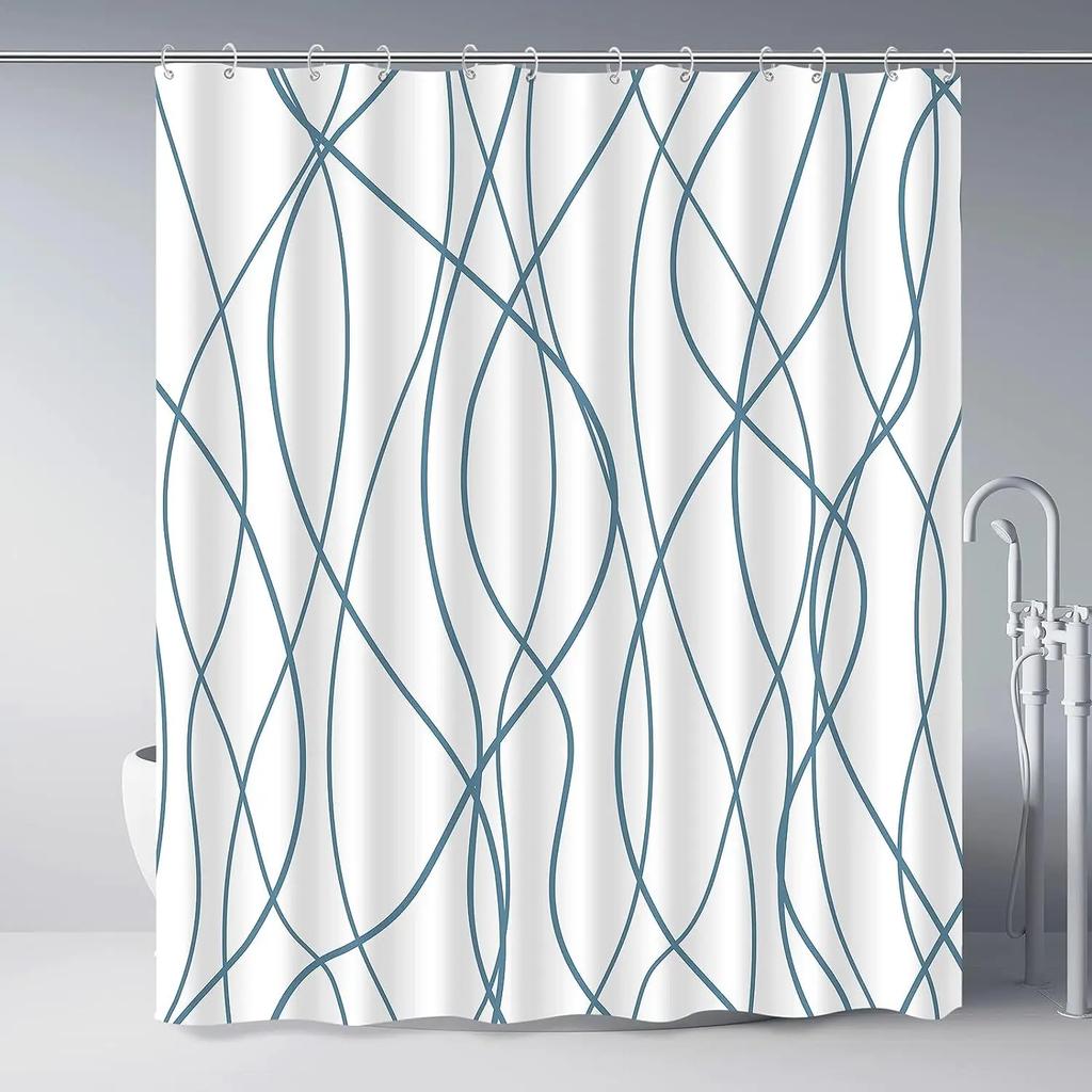 Unframed Modern Black and White Striped Corrugated Fabric Bathroom Shower Curtain,  Gradient Stripe, Bathroom Decorative Shower