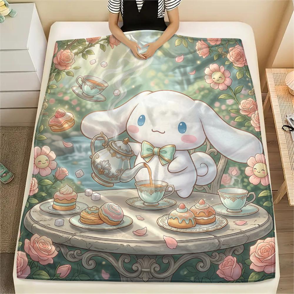 1PC Cinnamoroll Print Flannel Blanket, High Quality All Seasons, Home Decor, Warmth and Comfort, Perfect for Christmas Gifts