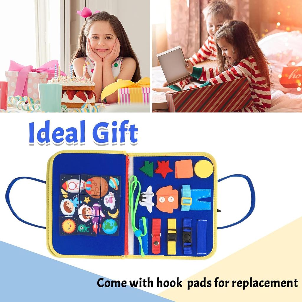 Activity Board, Busy Board Felt Montessori Toy, Baby Educational Sensory Learning Toy From 1-4 Years, Motor Skills Board for Learning Basic Skills