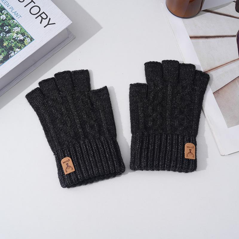 Autumn and winter camel wool warm windproof breathable portable simple gloves warm cold half-finger gloves outdoor riding