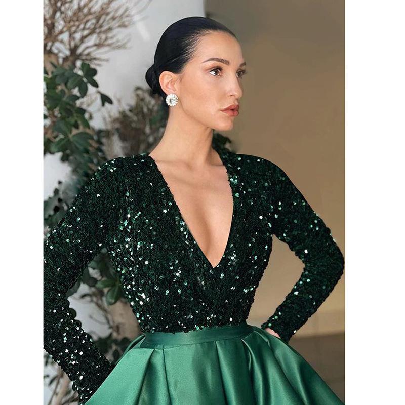 Europeo e americano nuovo vestito da festa femminilità lungo vestito con paillettes vestito da sera