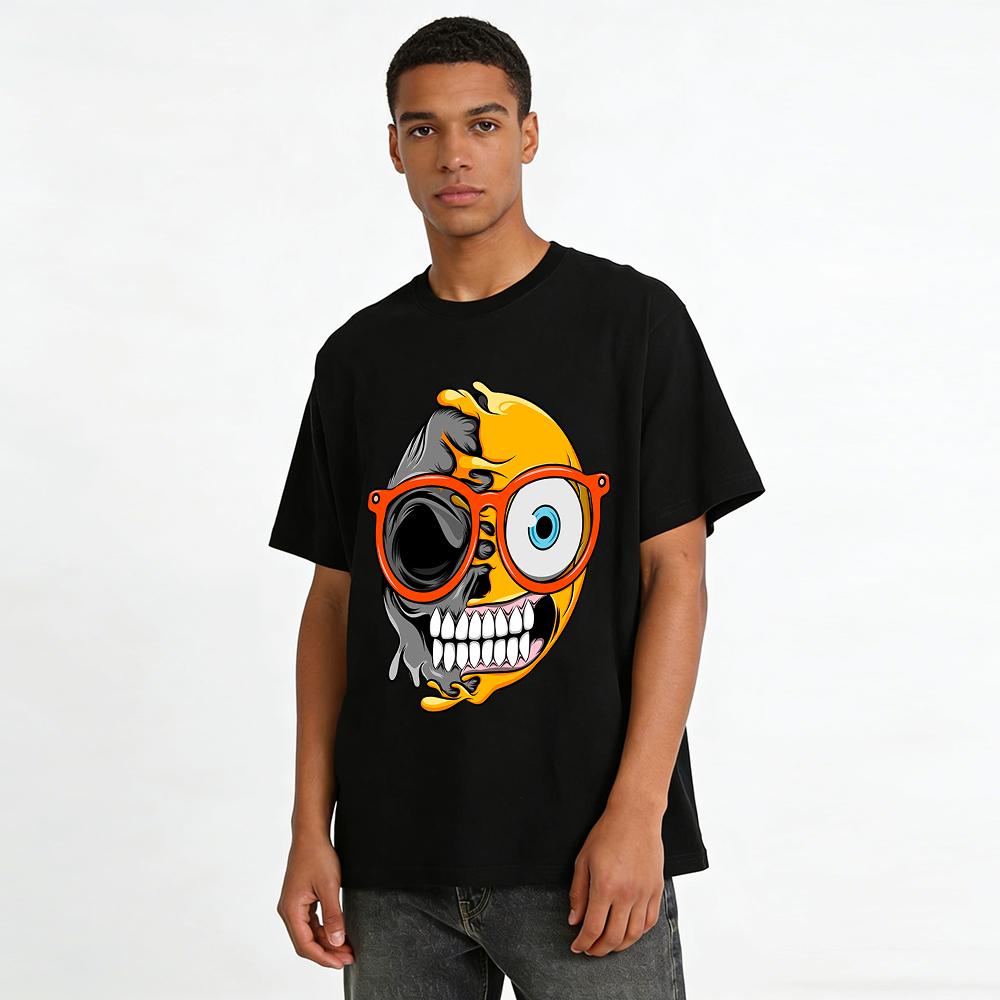 Melting Half Skull With Glasses Graphic Novelty Tee Pure cotton T-shirt