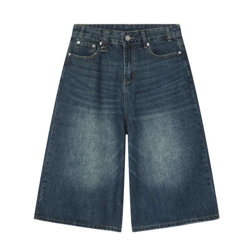 BeatStreet Styl Koreański Vintage Męskie Jeansowe Szorty Letnie Luźne Męskie Szerokie Nogawki Długość do Kolan Nowe Wypłukane Modne Krótkie Spodnie Jeansowe