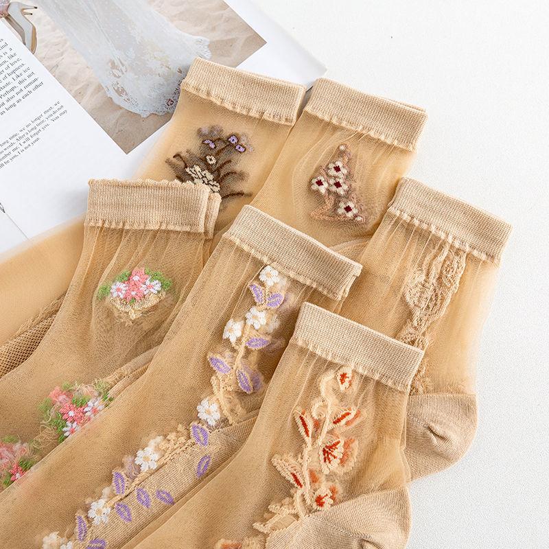 5 párů dámských letních tenkých prodyšných a zápachu odolných ponožek Dámské ponožky se sukněmi Letní středně vysoké růžové podkolenky