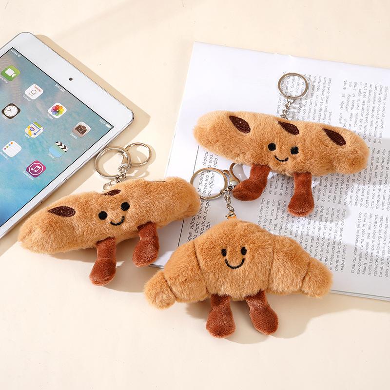 Cute French Baguette and Croissant Plush Keychain Food Series Doll Dessert Toy Bread Car Keychain Hanging Ornament