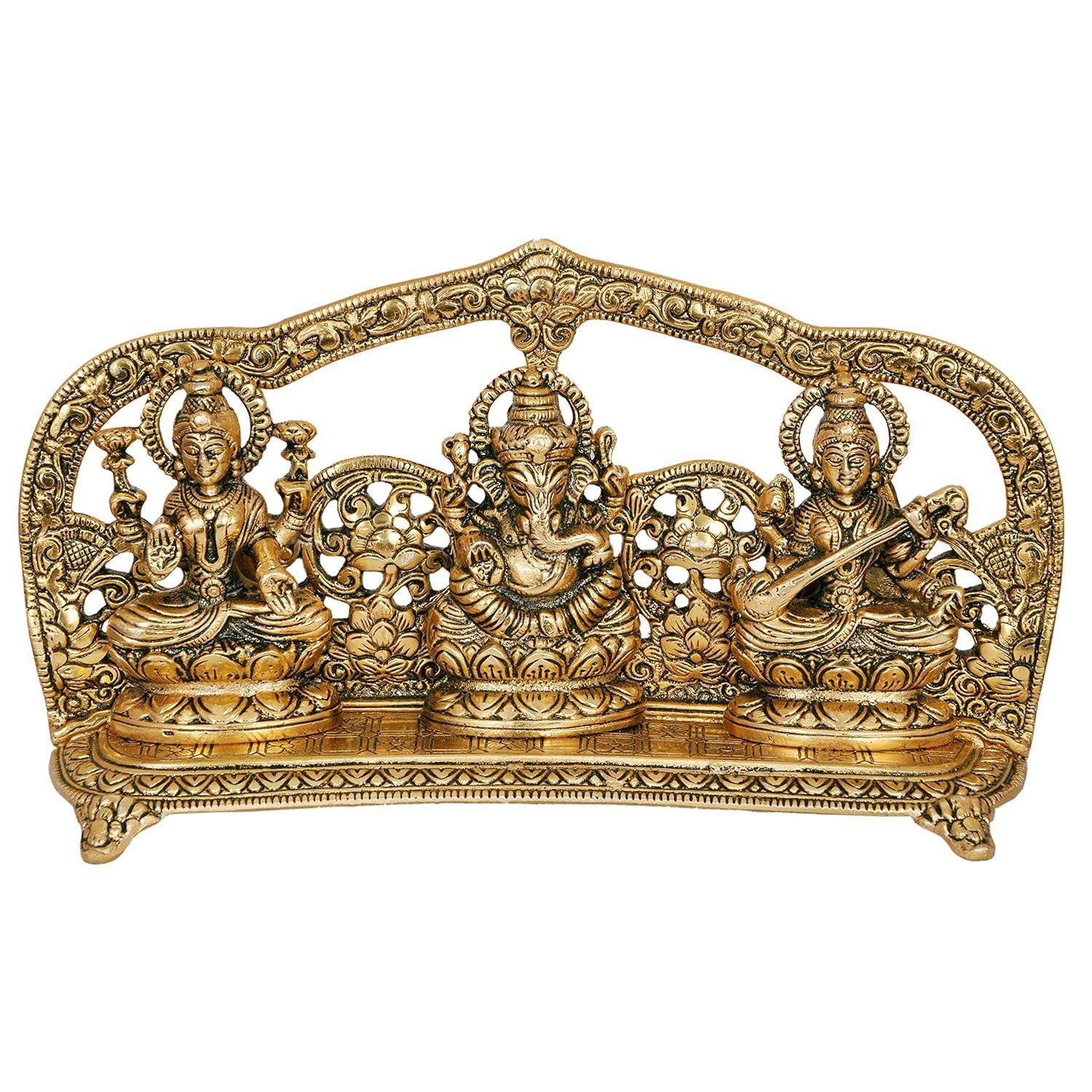 

Металлическая статуэтка Лакшми Ганеши Сарасвати, Большая, Золотая, 1 штука, фигурки;религиозный