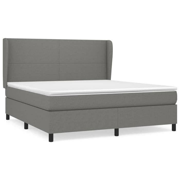 3127822 vidaXL Lit à sommier tapissier avec matelas Gris foncé 180x200cm Tissu