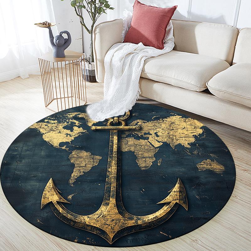 Map Anchor,Round Area Rug,Carpet Rug for Living Room Bedroom Sofa Playroom Decor,Non-slip Floor Mat