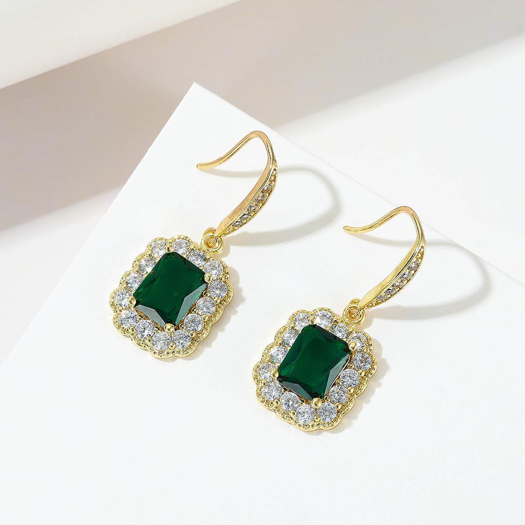Delicate Female Earrings Sterling SIlver Green Square AAA Zircon Emerald Earrings for Women Girls Statement Bijoux