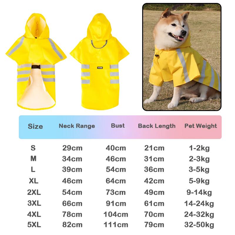 Dog Raincoat Hooded Cloak Waterproof Poncho with Reflective Stripes Rainy Day Outdoor Cloak Style Hooded Dog Raincoat