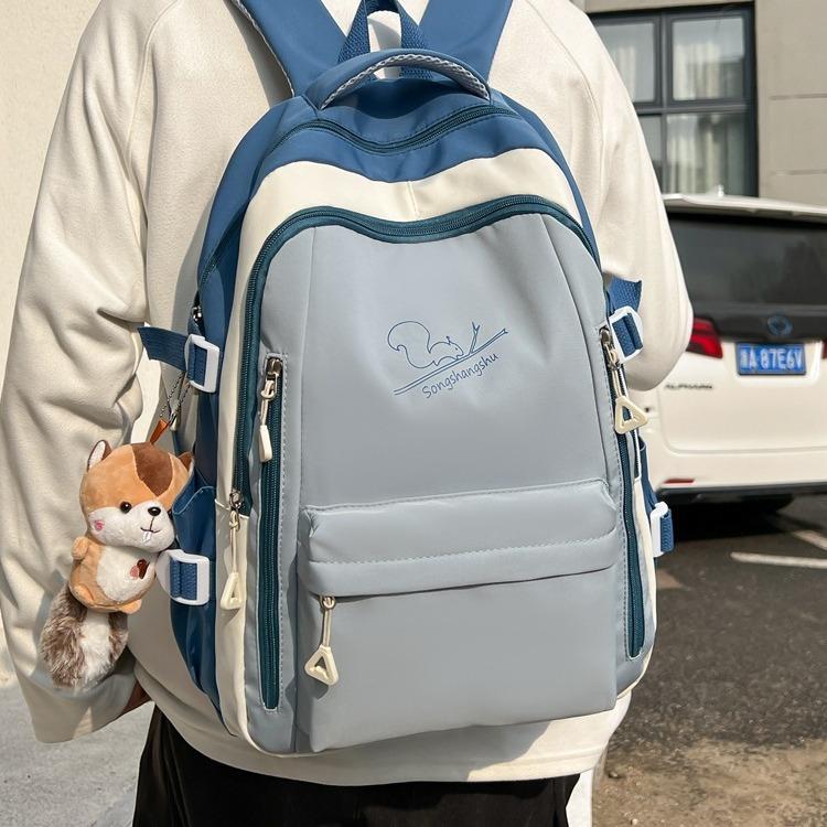 Schoolbag new trendy junior and senior high school student backpack, simple casual backpack, fashionable collegiate style patchwork color backpack,