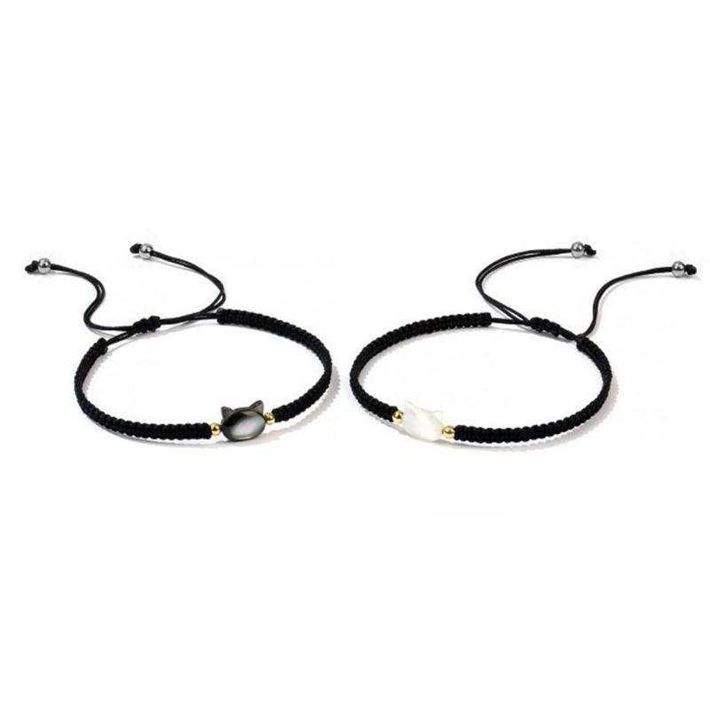 Natural Moonstone Obsidian Bracelet Unique Design Cat Charm Bangle Handwoven Wrist Link Chain Party Accessories for Girl