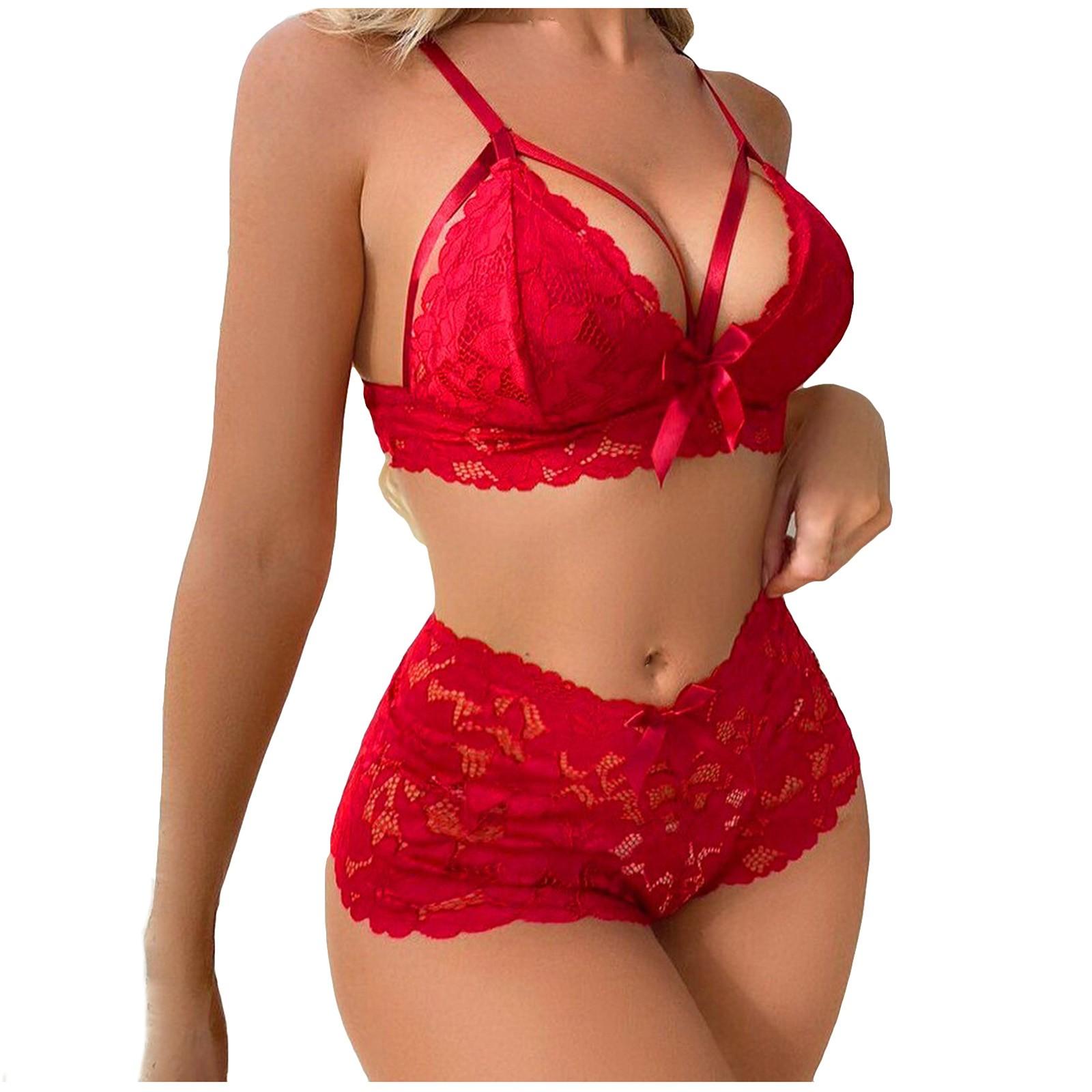 

Женский модный сексуальный кружевной костюм из двух предметов, однотонный беспроводной бюстгальтер, нижнее белье, трусики XL красный