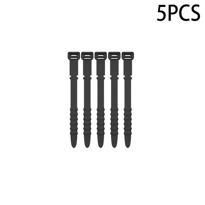 

5 шт. кабельные стяжки, ремни-органайзеры для проводов, многоцелевые многоразовые силиконовые компьютерные крепления для домашнего офиса, для наушников, эластичные 113MM чёрный