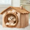 Pet Bed Cave with Removable Cushion Pillow Cartoon Bear Enclosed Indoor Cat Dog