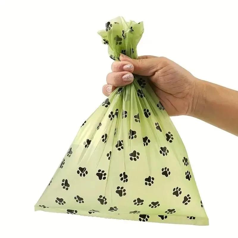 8/12 rouleaux sacs épais pour merde: anti-fuite pour chien, en plein air, motif empreinte vert